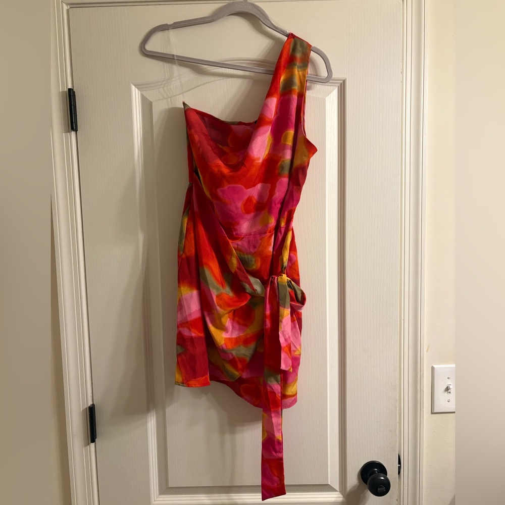One-Shoulder Multicolor Wrap Dress